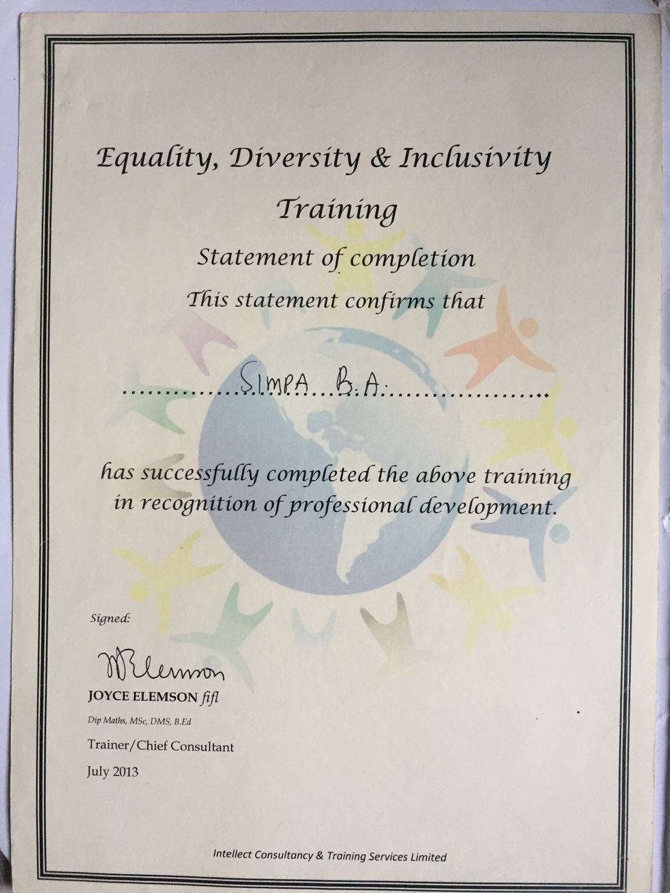 simpas dicersity certificate